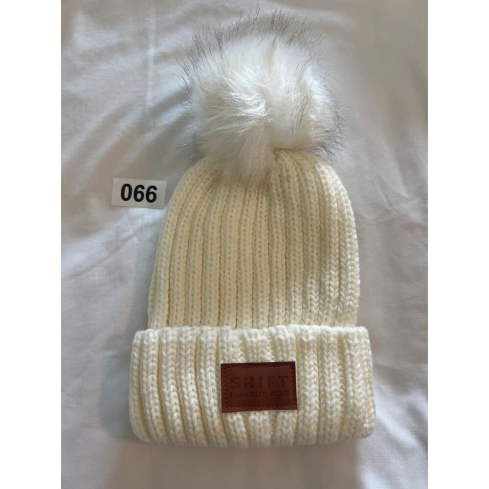 Leeman New York Cream Knit Pom Beanie